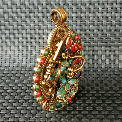 Manjushri Pendant | Tibetan Buddhist Wisdom Sword | Filigree Enamel Jewelry