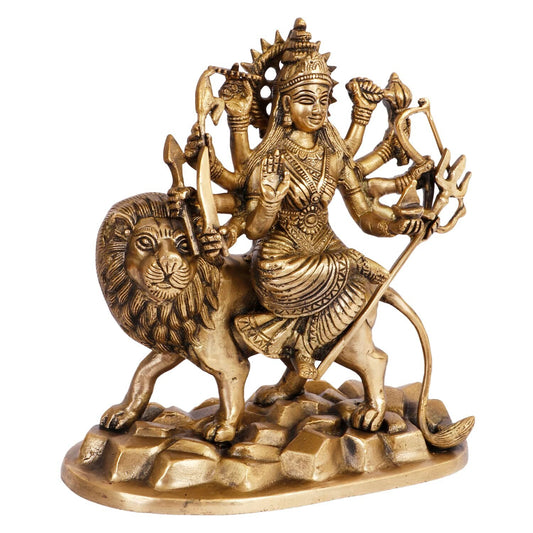 Hindu God Lord Brass Maa Durga Idol Sitting On Lion Idol Statue Figurines