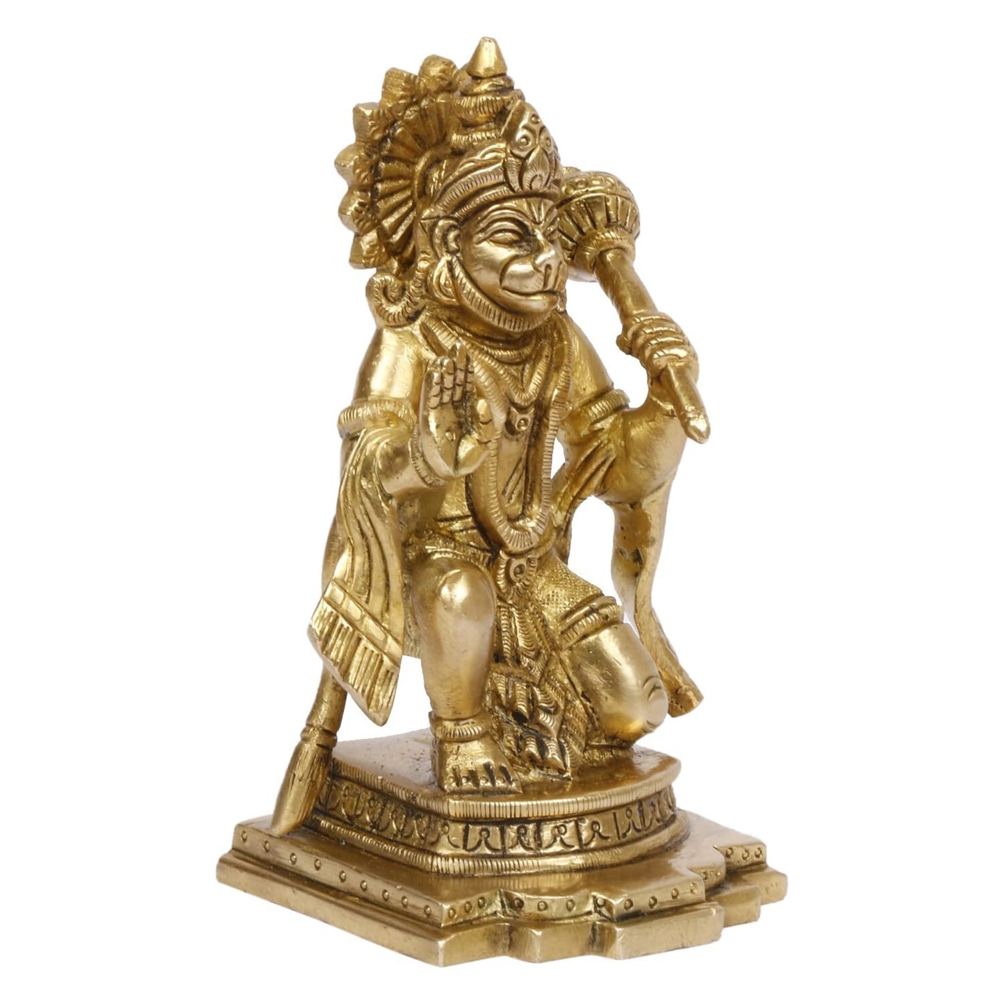 Brass Hindu God Lord Hanuman Sitting in Blessing Posture Figurine Sculpture Idol