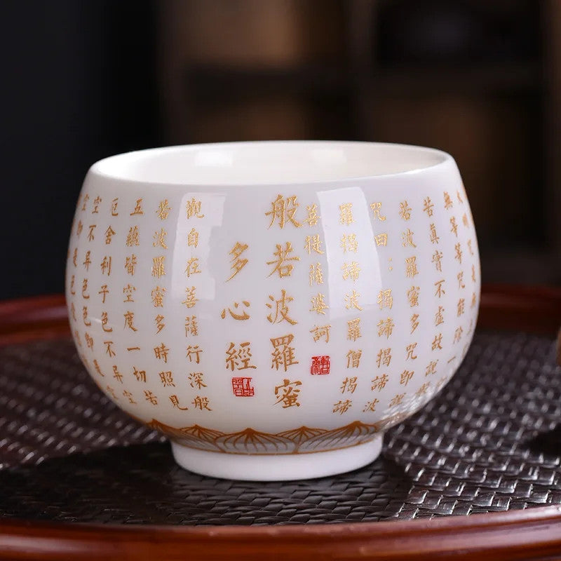 170ml Chinese Heart Sutra Baifu Master Cup White Jade Porcelain Kung Fu Teaset
