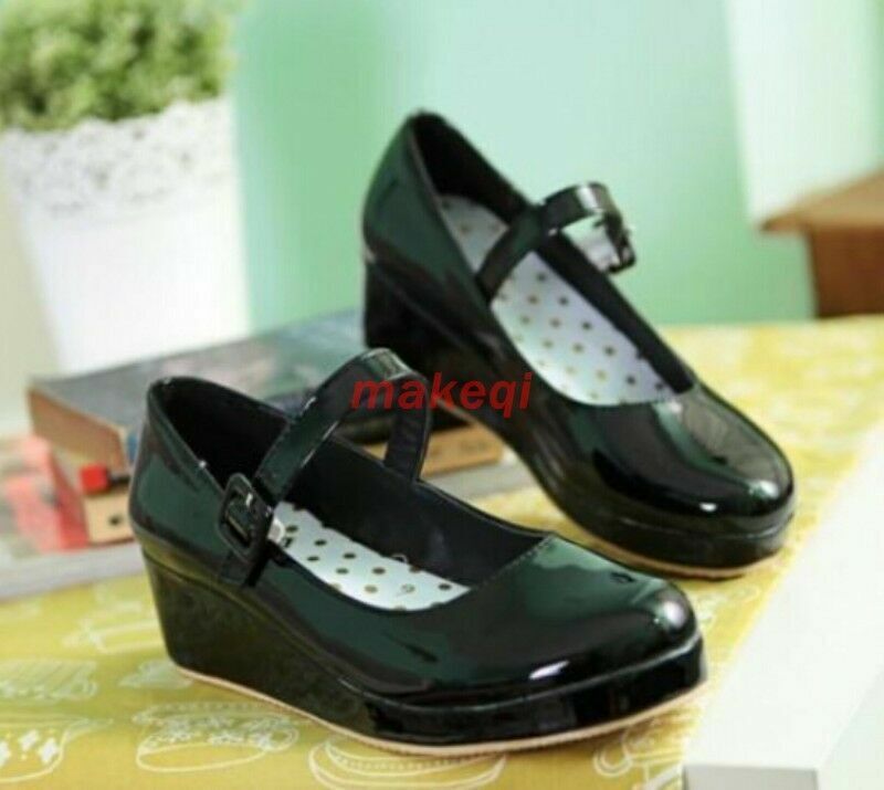 Women's Lolita Buckle Strap Mary Janes Wedge Heels Cute Party Shoes Plus Size