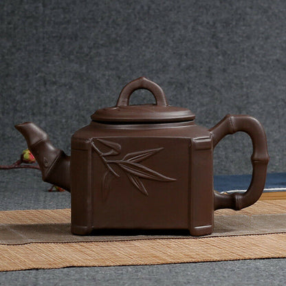 6.5" Chinese Yixing Zisha Clay Pottery Teapot Bamboo Leaf Design Clay Pot Gift
