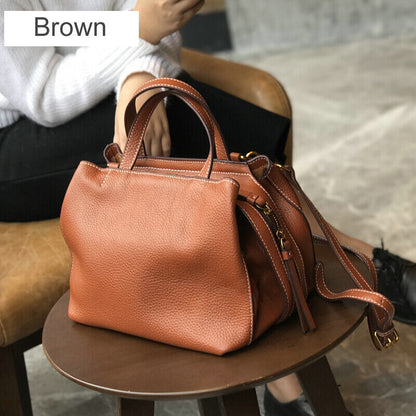 Soft Real Leather Small Handabg Shoulder Bag Tote Purse Crossbody w/ Long Strap