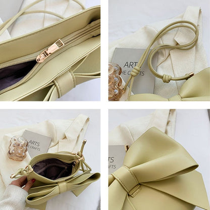 Elegant Bow Underarm Bag Synthetic Leather Shoulder Messenger Bag Purses Handbag