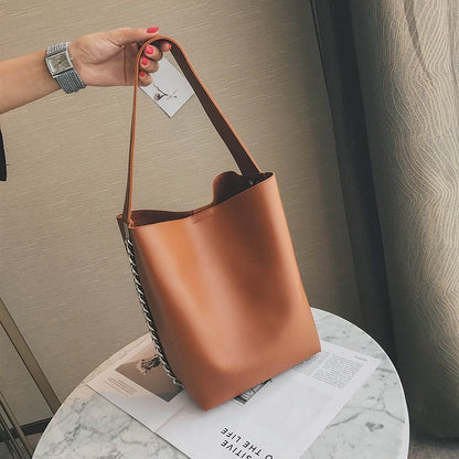 Shoulder Bag Large Capacity Chain Bucket Handbags Leather Women Purse 27*20*18CM