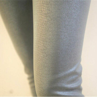 Women Pant Slim Snake Skin Type Leggings Faux Leather Streetwear Legwear Casual