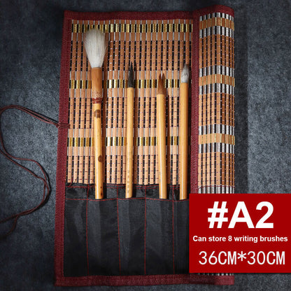Painting Brushes Holder Storage Bamboo Rolling Bag Calligraphy Pens Case Curtain