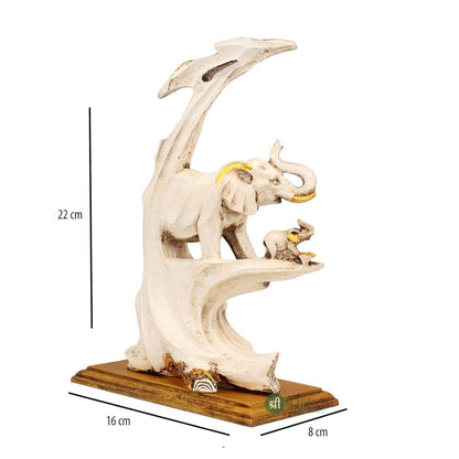 Polyresin Elephant Statue with Tree and Baby Idol Figurine Gifts for Home Decor