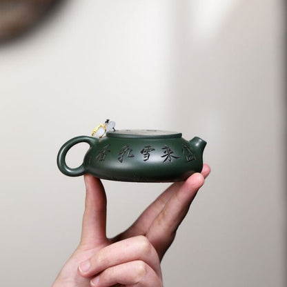 Full Handmade Tea Pot Floral Carved Real Yixing Zisha Green Clay Master Pot New