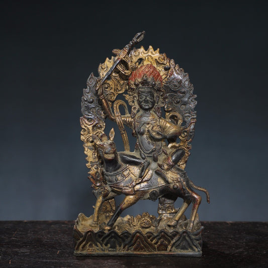 9.1" Antique Tibet Tibetan Buddhism Temple Bronze Gilt King Gesar Buddha Statue