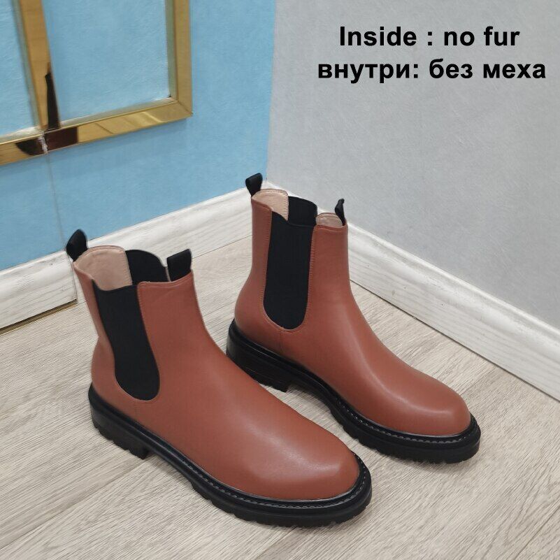 Women Ankle Boots Genuine Leather Boots Platform Chunky Low Heel Short Booties