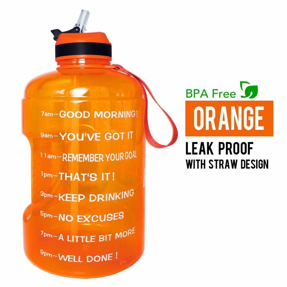 Water Bottle 1 Gallon Straw Clear Plastic Drinking Bottles Big GYM Jug Cup BPA