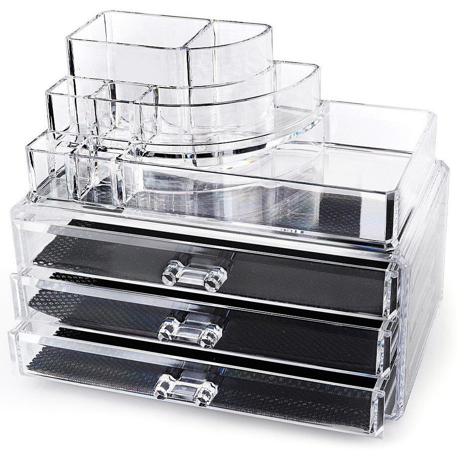 Clear Acrylic Makeup Organizer with 3 Large Drawers - Chest Case Storage Holder