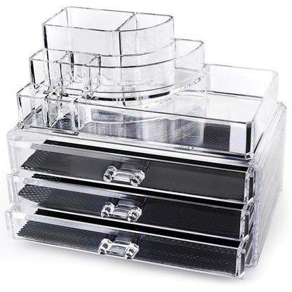 Clear Acrylic Makeup Organizer with 3 Large Drawers - Chest Case Storage Holder