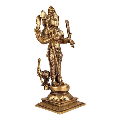 Hindu God Brass Lord Murugan Kartikeya Standing Idol with Peacock Figurine