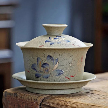150ml Coarse Pottery Covered Bowl Tea Making Bowl Kung Fu Sancai Tea Maker