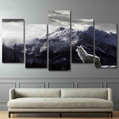 Snow Mountain Plateau Wolf Lonely 5 Pieces canvas Wall Art Picture Home Decor