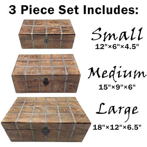 3 Set (S,M & L) Nesting Wooden Pirate Treasure Chests, Hinges & Clasps for locks