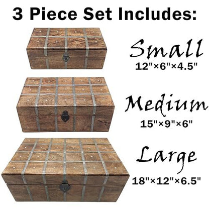 3 Set (S,M & L) Nesting Wooden Pirate Treasure Chests, Hinges & Clasps for locks