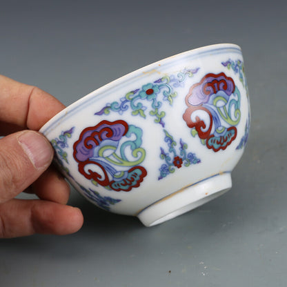 Chinese Ming Chenghua Blue and White Doucai Porcelain Lucidum Teacup Cup 3.54"
