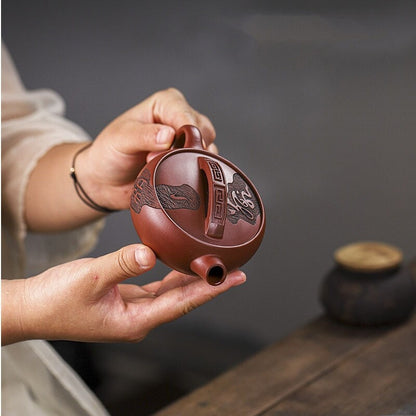 120ml Hanwa pot big opening handmade carved real yixing zisha dragon blood clay