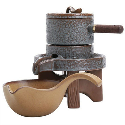 Pottery Automatic Lazy Stone Grinding Tea Set Rotating Teapot Kung Fu Tea Set