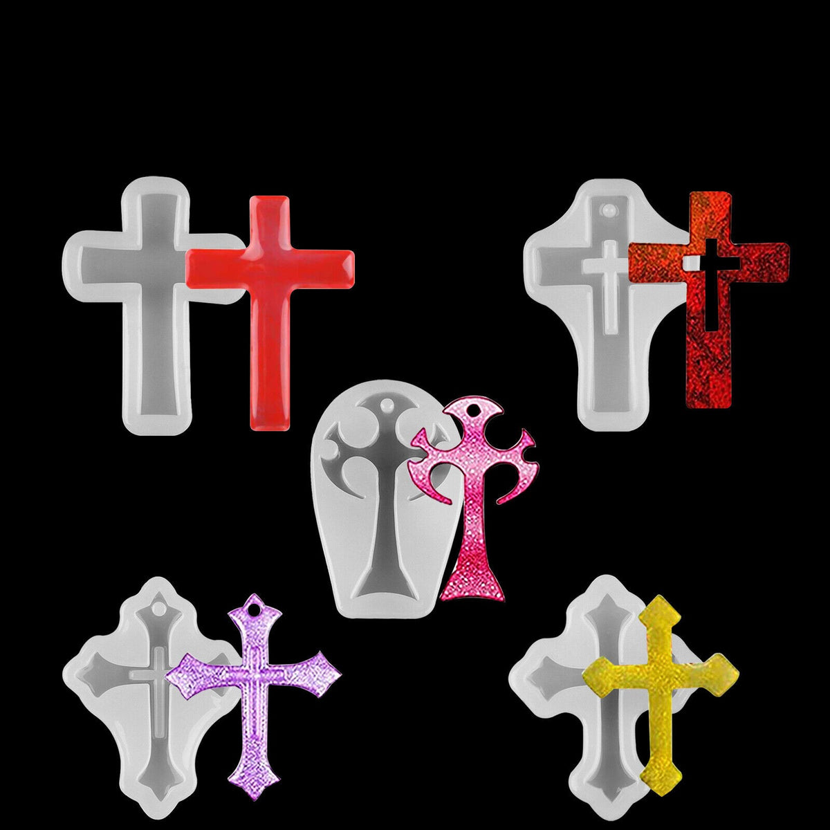 5 IN 1 DIY Silicone Cross Resin Mold Jewelry Epoxy Making Casting Moulding Tool