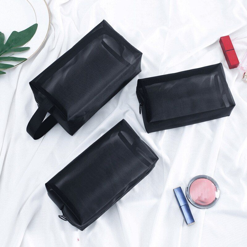 Portable Mesh Transparent Cosmetic Bag Makeup Case Travel Zipper Make Up Pouch
