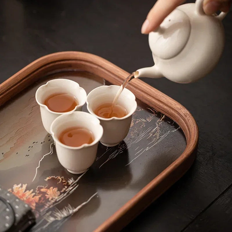 Chinese Glass Bamboo Tea Tray Teapot Teacup Mat Storage Tray Pot Bearing Teaware