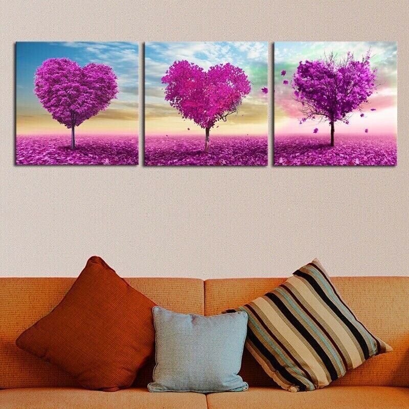 Heat Shape Purple Trees 3 Piece Canvas Print Wall Art Poster Home Decoration