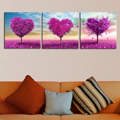Heat Shape Purple Trees 3 Piece Canvas Print Wall Art Poster Home Decoration