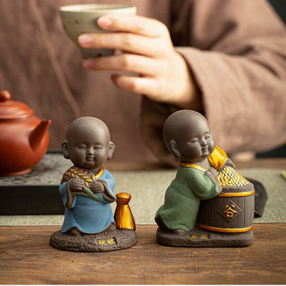 creative tea pet Zen style monk statue table house warming gift purple clay new