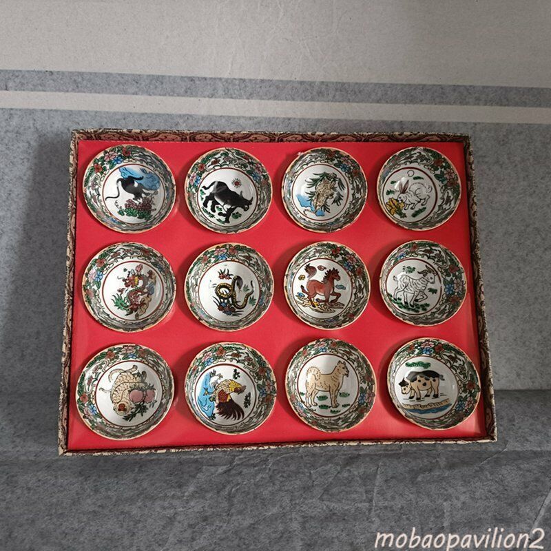 Chinese Old porcelain color Hand Painted 12 zodiac porcelain teacup bowl