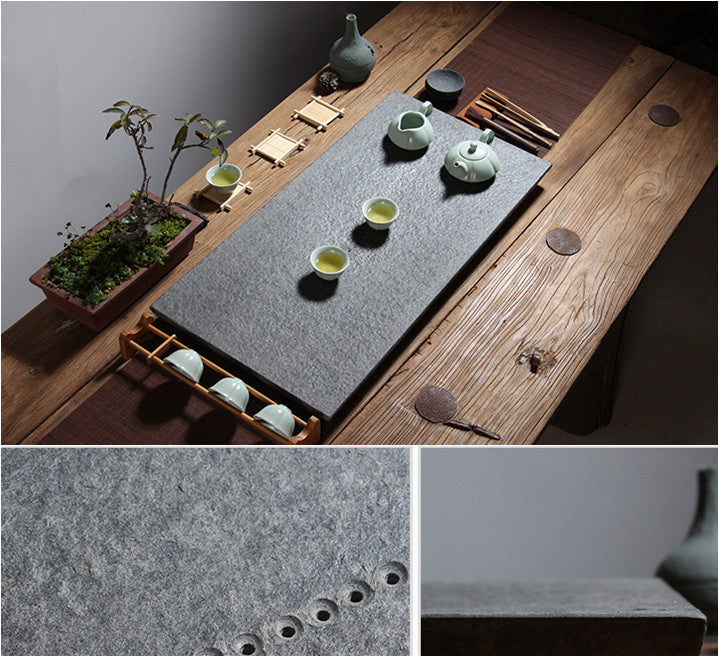 Tea Tray Tea Table Black Stone Serving Tray Nature Stone Simple Pattern Weighted