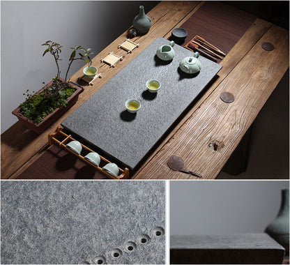 Tea Tray Tea Table Black Stone Serving Tray Nature Stone Simple Pattern Weighted