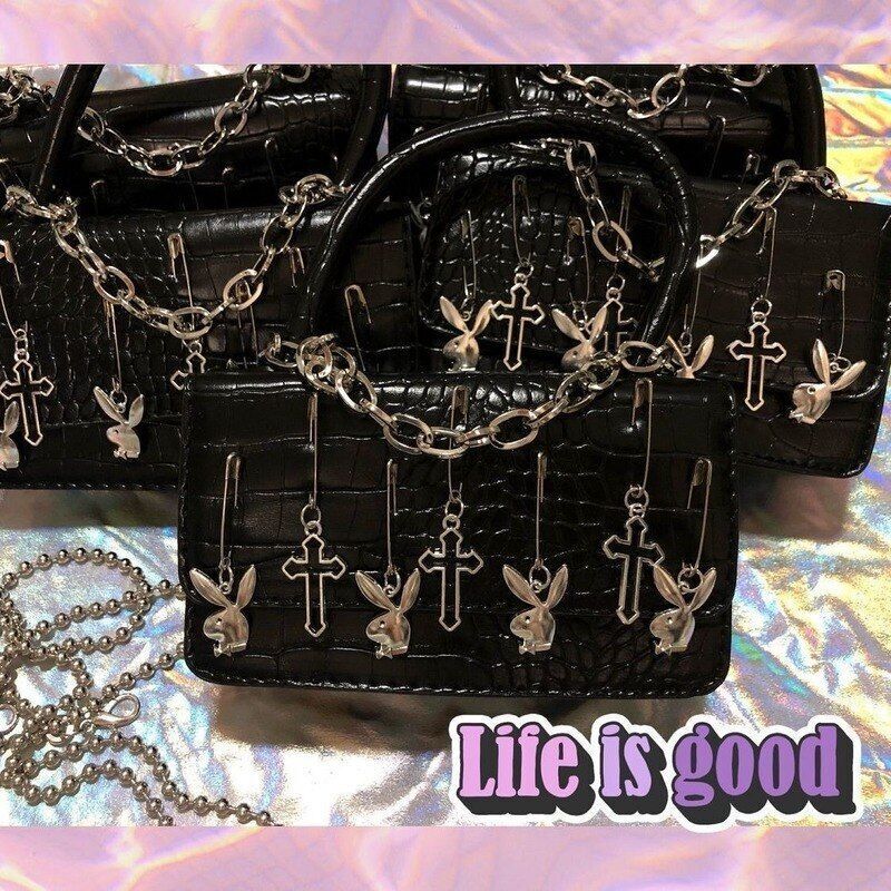 Shoulder Bag Punk Biker Style Female Handbags Cross Clip Rabbit Dark Bag Purses