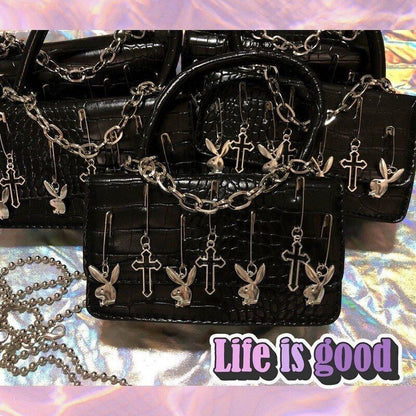 Shoulder Bag Punk Biker Style Female Handbags Cross Clip Rabbit Dark Bag Purses