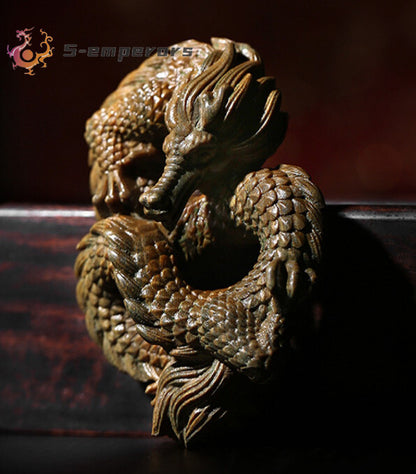 7.8*5.5*3 CM Hand Carved Green Sandalwood Netsuke: Dragon