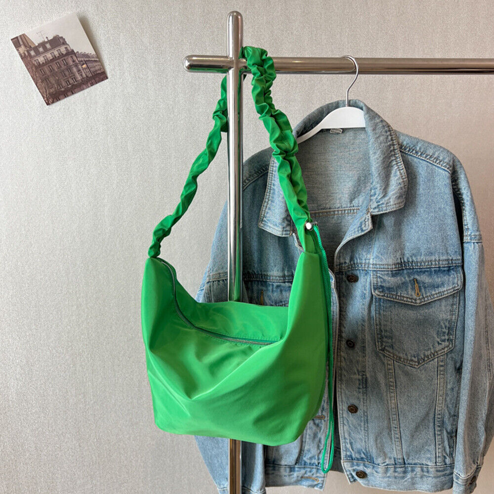 Solid Color Dumpling Bag Canvas Crossbody Bag Pleated Shoulder Strap Handbags