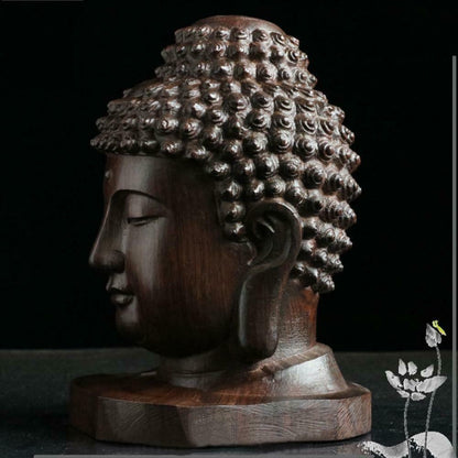 Chinese Wood Carved Shakyamuni Amitabha Buddha Tathagata Head Statue Decoration