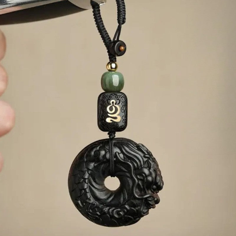 1Pc Natural Ebony Keychain Pendant Xiang Long Ping An Buckle Jewelry Hanging