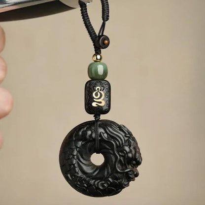 1Pc Natural Ebony Keychain Pendant Xiang Long Ping An Buckle Jewelry Hanging