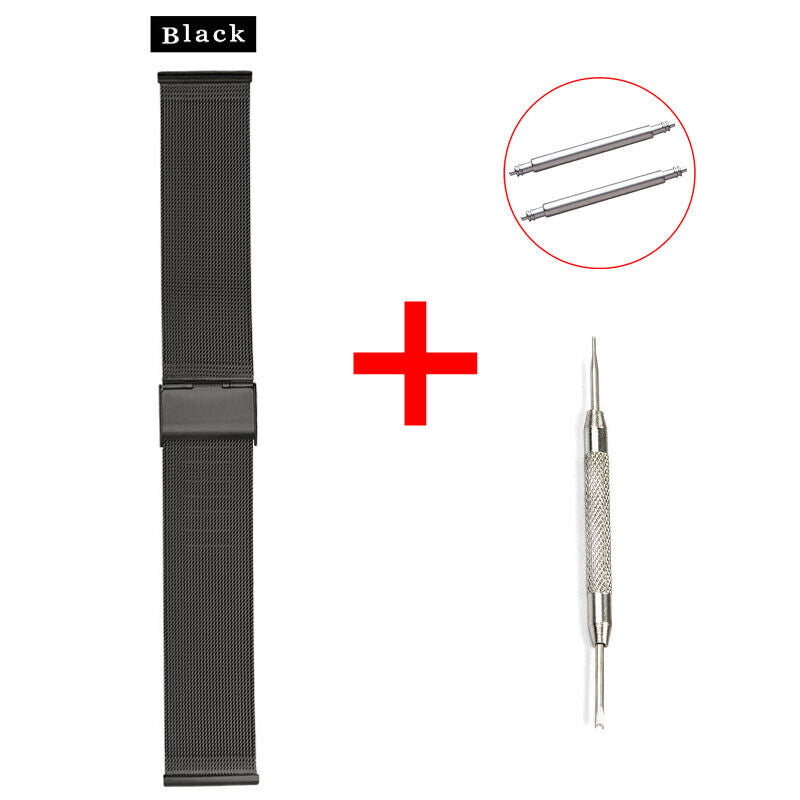 8mm~24mm Stainless Steel Milanese Loop Mesh Watch Band Strap Fold Buckle Release