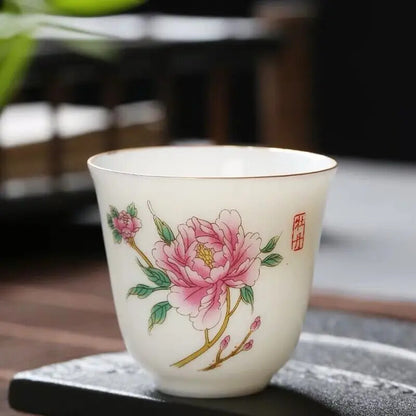 2.08" Chinese Ceramic Teacup Travel Meditation Hand Painted Lotus Leaf Tea Bowl