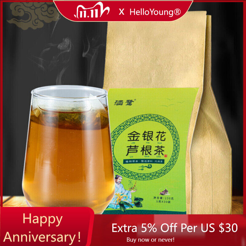 Honeysuckle Reed Root Herb Medicine Teabag Organic Chinese Herbal Tea 5g*30 Bags-