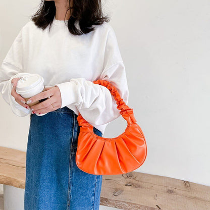 Retro Women Pleated Synthetic Underarm Bag Solid Color Pleated Handbag 270*170CM
