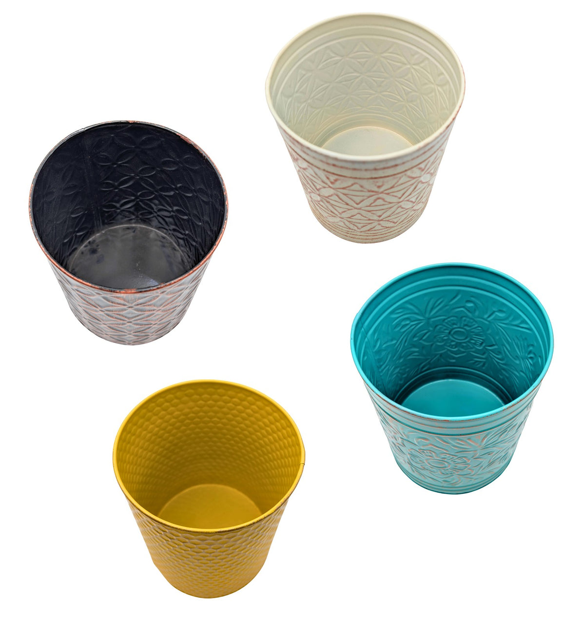 Multicolored Planter Set of 4, Colors - White, Black, Yellow, Blue