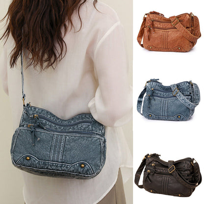 Women Soft Washed Leather Purses Satchel Handbags Shoulder Tote Bag MessengerBag