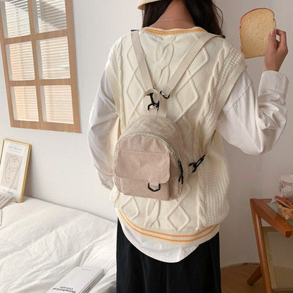 Fashion Women Mini Backpack Solid Color Corduroy Small Simple Bookbags Traveling