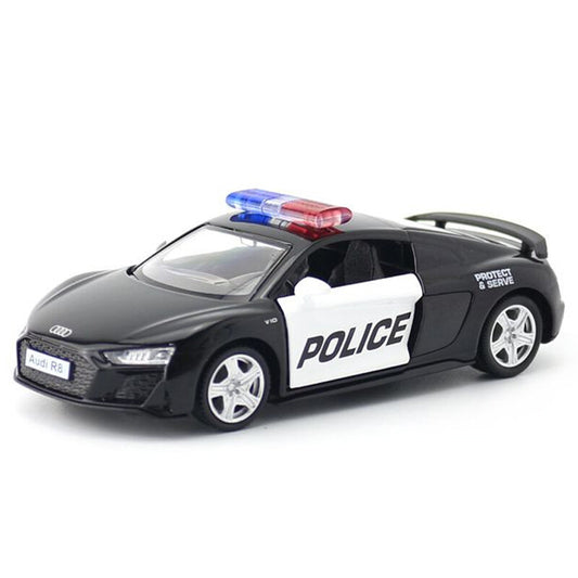 1/36 Audi R8 Police Car Model Metal Diecast Toy Vehicle Toys for Boys Kids Gifts